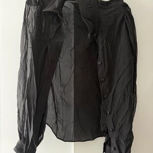 Black Sheer Button-Up Blouse